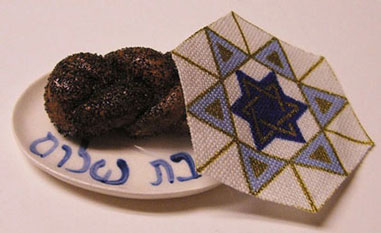 Dollhouse Miniature Challah, Plate and New Cover